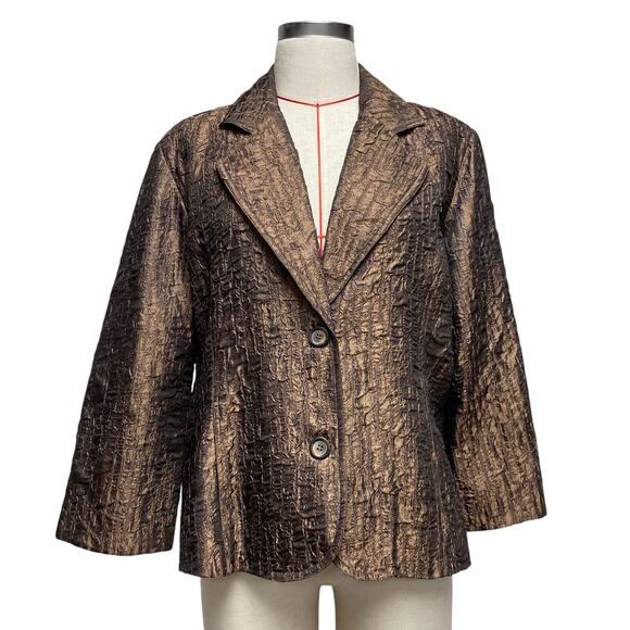 Chicos Womens Size 2 Brown Textured 2 Button Blazer Jacket - Picture 1 of 7
